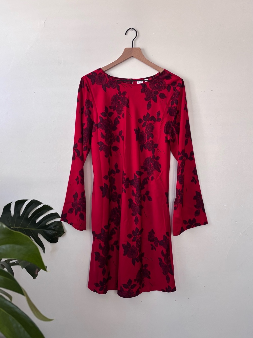 GAP Red Mini Dress with Black Floral Print